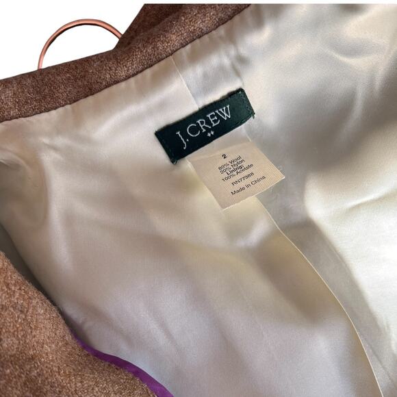 J.Crew Brown Wool Blend Tailored Jacket | Women’s Size 2 | Ruffle Pocket Detail - Picture 7 of 10